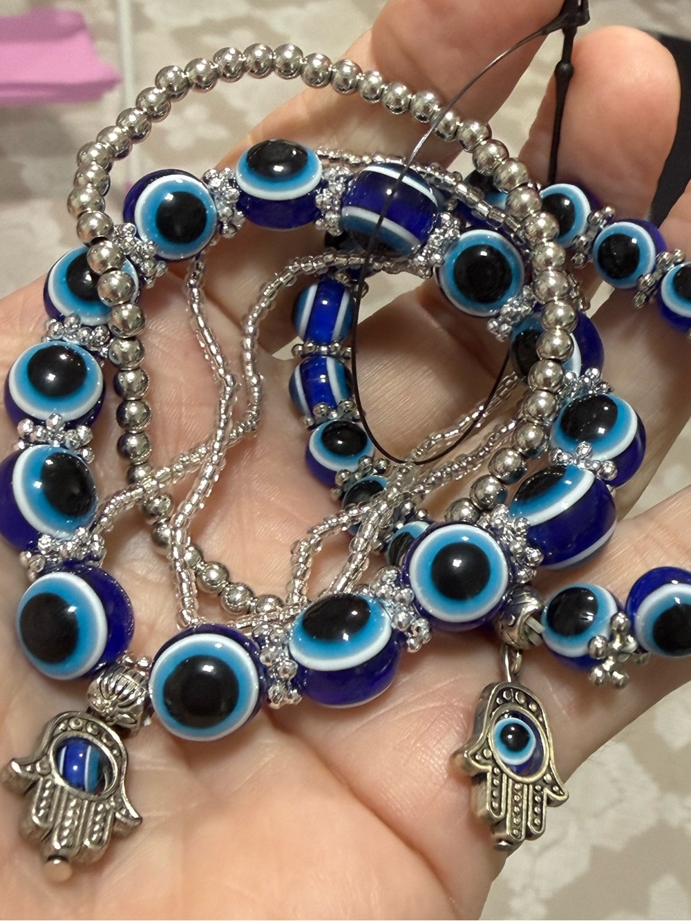 Evil eye beaded bracelets set brand new blue
